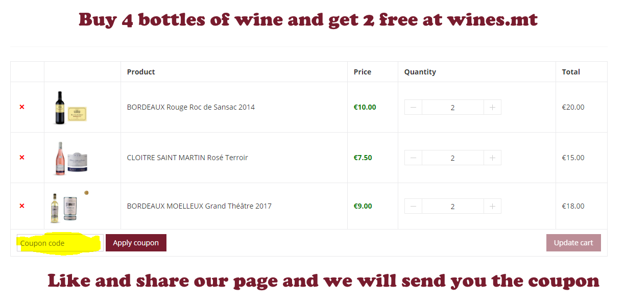 Promo offer buy 4 wines get 2 wines free Direct Supply of quality